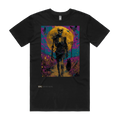 What Comes Easy black t-shirt front — TPC limited-edition tee with a skeleton walking beneath a yellow moon